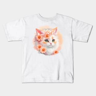 Enchanting Feline Fantasy: Ragamuffin and Floral Delight Kids T-Shirt